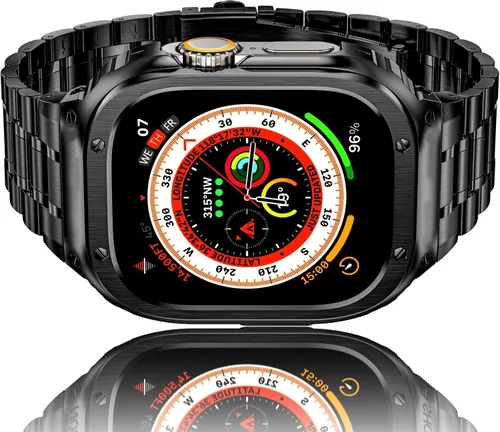 Miniatura 11 de HASLFM - Correa de reloj de acero inoxidable con funda compatible con Apple Watch Series 6, 5, 4, SE3/2/1 (1.732 pulgadas), serie 3, 2, 1