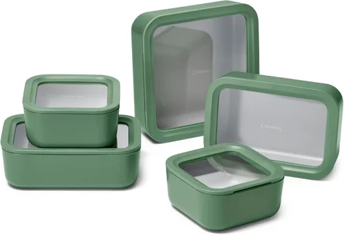 Miniatura 9 de Caraway - Juego de 3 recipientes de vidrio, almacenamiento de alimentos, 10/6.6 /4.4 tazas, revestimiento de cerámica, no tóxico, antiadherente