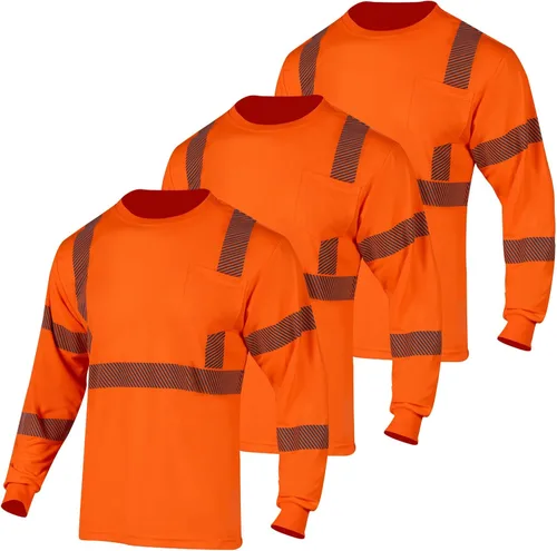Miniatura 11 de FONIRRA Hi Vis - Camisetas de seguridad con bolsillo para hombre, manga larga, reflectante, ANSI Clase 2, para trabajo