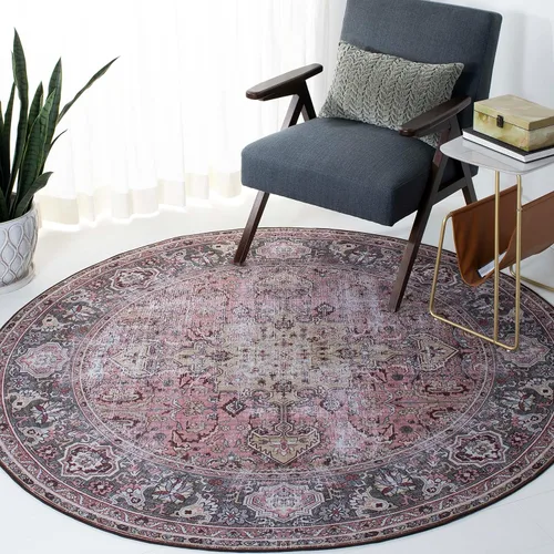 Miniatura 10 de SAFAVIEH Alfombra lavable Tucson Collection - 2 pies 6 pulgadas x 4 pies, rosa y beige, antideslizante y fácil de limpiar, ideal para sala de estar