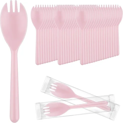 Miniatura 13 de EUSOAR Cucharas de tenedor de plástico, 100 tenedores desechables de 5.5 x 1.2 pulgadas, juego de utensilios pesados, cuchara de servir, helado