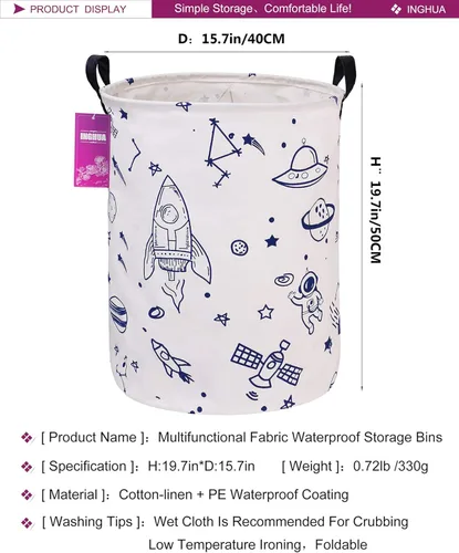 Miniatura 2 de Cesta de ropa sucia grande de tela de lona ligera, cesta de almacenamiento/organizador de juguetes/ropa sucia, plegable, impermeable, para Naves
