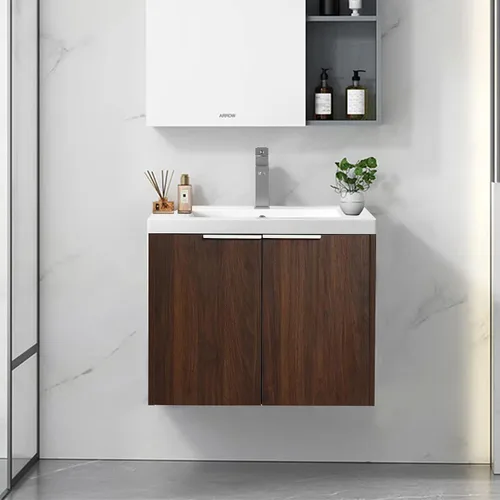 Miniatura 10 de Juego de tocador de baño de 24 pulgadas con lavabo, juego de armario de baño montado en la pared con lavabo de gel y puerta de gabinete de cierre