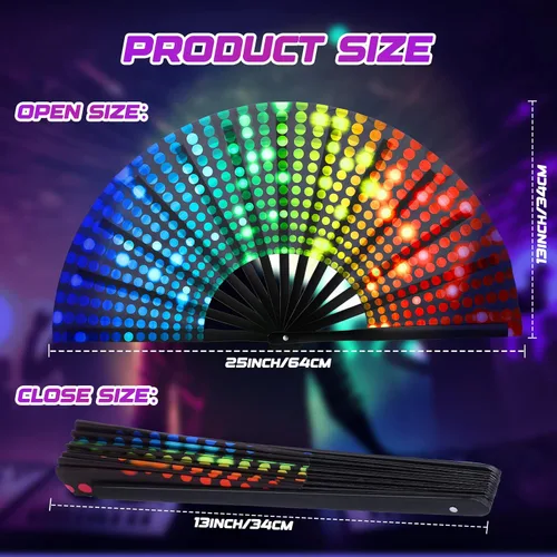 Miniatura 3 de Geetery Abanico grande plegable para rave para mujeres/hombres, fiesta de carnaval, arco iris, patrón de lentejuelas, orgullo, ventilador de mano