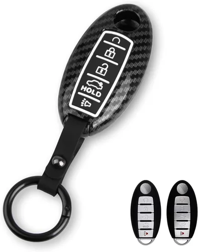 Miniatura 16 de x xotic tech Funda de carcasa para llavero de ABS con patrón de fibra de carbono negro mate, compatible con Nissan Titan Altima GT-R 370Z Maxima