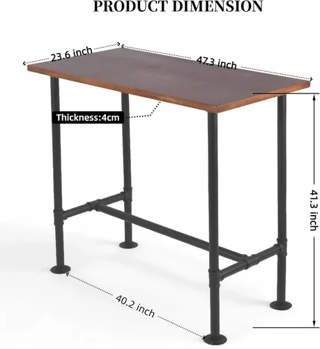 Miniatura 3 de Mesa de barra industrial de 41.3 pulgadas de altura, diseño de tubería vintage, mesa de bistró, mesa rústica de cocina, comedor, desayuno, Marrón