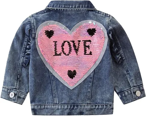 Miniatura 18 de IBAKOM Chaqueta de mezclilla para niña, chaqueta de mezclilla azul para niños, con botones, otoño e invierno, abrigo con capucha rasgada, ropa