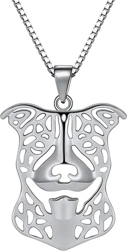 Pitbull - Juego de collar de plata de ley y aretes colgantes por Ginger Lyne Ears Down Puppy Dog Pet Pendant Box Chain Doggie Animal Paw Print Heart