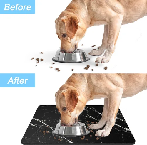 Miniatura 6 de Rnivvi Tapete de comida para perros, 12 x 19 pulgadas, absorbente de mármol, tapete para comida y agua, bonita alfombra de goma antideslizante