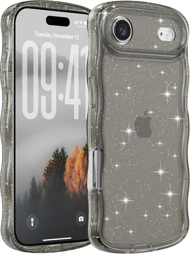 Miniatura 63 de FABSPARK Funda para iPhone 14 Pro Max, bonita funda colorida con láser, retro, exquisita, rizada, borde ondulado, protector estético de TPU suave