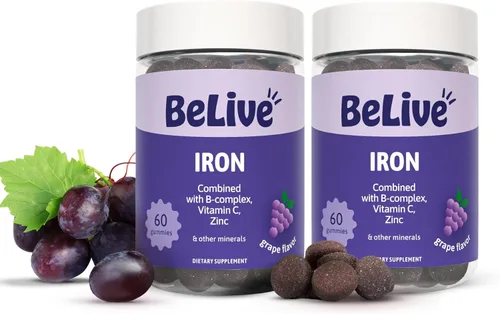 Miniatura 11 de BeLive Gomitas de hierro, suplemento multivitamínico de hierro con vitamina C, A, B y zinc, apoya el oxígeno en sangre, suplementos veganos