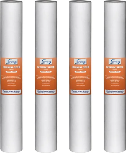 iSpring FP25X4 Cartuchos de repuesto de agua de alta capacidad de 20 x 2.5 pulgadas, filtro de sedimentos finos, 5 micrones, 4 piezas, blanco, 4