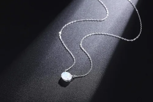 Miniatura 7 de Ellena Rose Collar de ópalo de plata de ley, plata de ley 925, pequeño y delicado ópalo ovalado para mujer, collares de piedras preciosas, joyería