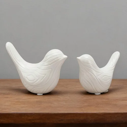 FANTESTICRYAN Juego de 2 pequeñas estatuas de pájaros de cerámica, decoración del hogar, esculturas de animales de estilo moderno, adornos