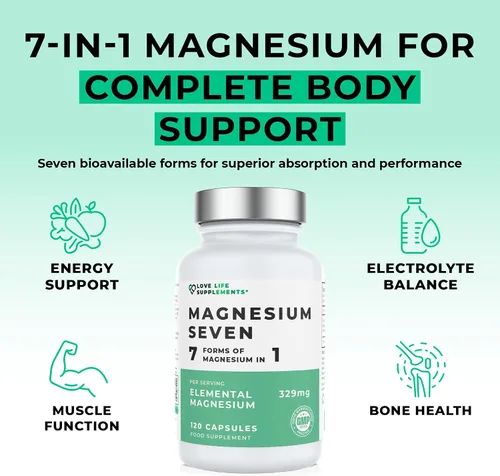Miniatura 3 de Magnesium Seven 7 formas de magnesio en una: glicinato, orrotato, taurato, lactato, malato, citrato, sucrosomio 120 cápsulas suministro para 30