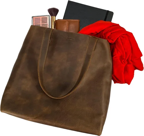 Miniatura 5 de Heather's, Bolso tote clásico, bolso de hombro, bolso espacioso, bolso de estilo vintage, viajes y compras, cuero de grano completo, hecho a mano