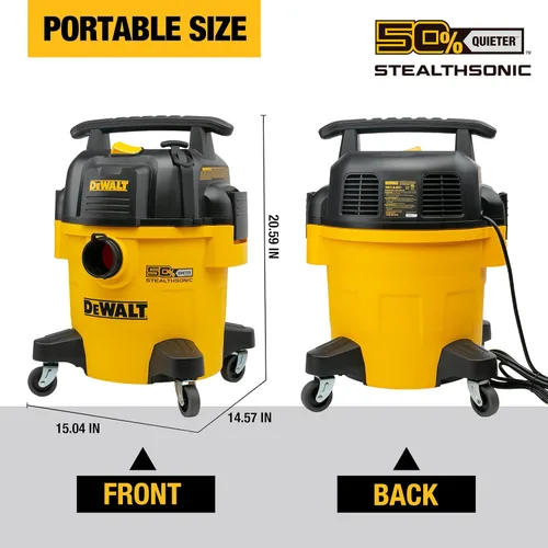 Miniatura 3 de DEWALT Aspiradora Stealthsonic de 5 galones y 4 HP DXV05P-QTB con 6 bolsas de polvo, aspiradora ultra silenciosa de polietileno con potente succión