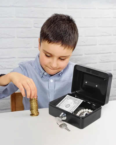 Miniatura 3 de Caja de dinero pequeña con bandeja de dinero y cerradura, caja de dinero de metal para efectivo, caja de seguridad XXS, color negro