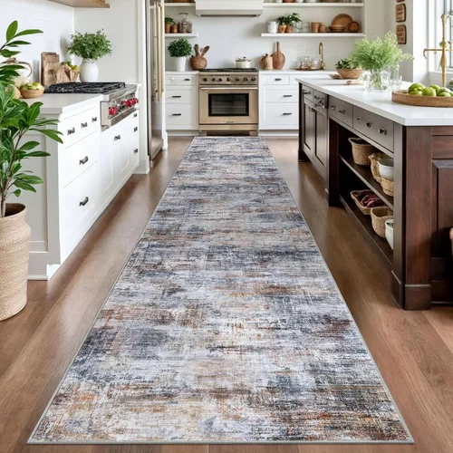 Miniatura 941 de IOHOUZE Alfombra abstracta lavable de 3 x 12 pies para pasillos, antideslizante para cocina, camino de entrada de lana sintética para interiores