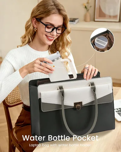Miniatura 4 de LOVEVOOK Laptop Tote Bag for Women - PU Leather Vintage Work Tote Bag,Waterproof Business Teacher Bag with Large Cup Holder