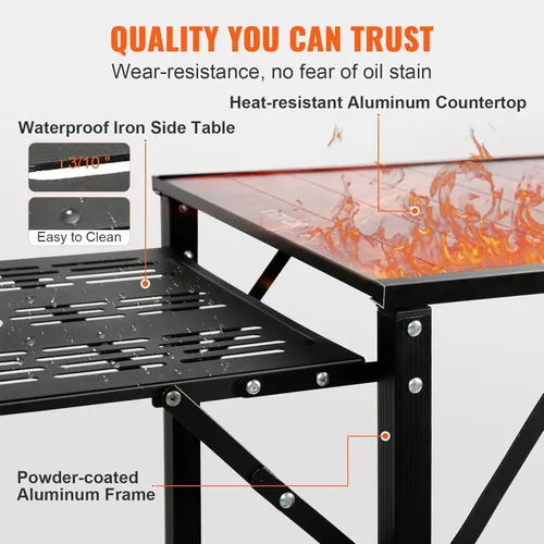 Miniatura 5 de Mesa de cocina de camping VEVOR, estación de cocina plegable de aluminio portátil para exteriores con 4 lados de hierro, 2 estantes y bolsa