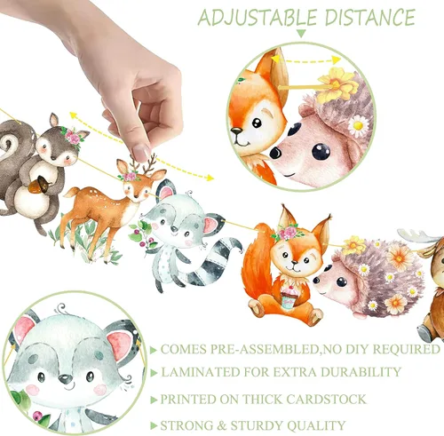 Miniatura 4 de Cartel de feliz cumpleaños de animales del bosque, decoraciones de criaturas del bosque, 2 piezas de pancartas recortadas de animales del bosque