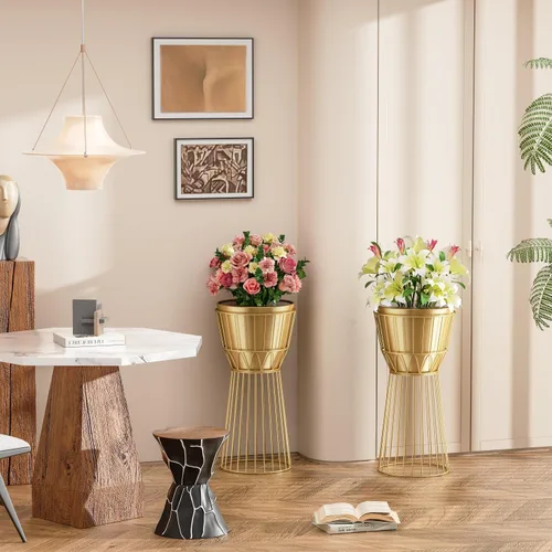 Miniatura 7 de Soporte de metal para plantas con maceta de 12 pulgadas – Soporte decorativo de metal para plantas de interior, soporte dorado para plantas moderno