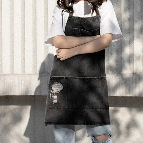 Miniatura 3 de Denim Apron With 5 Pockets for Kitchens,Hairstylist Aprons for Women Men,Adjustable Bib Jean Apron for Arts Cafe Work