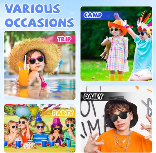 Miniatura 6 de Kathfly Gafas de sol neón para niños, 9 colores, novedosas gafas de sol estilo 80, regalos de fiesta de verano para niños y niñas