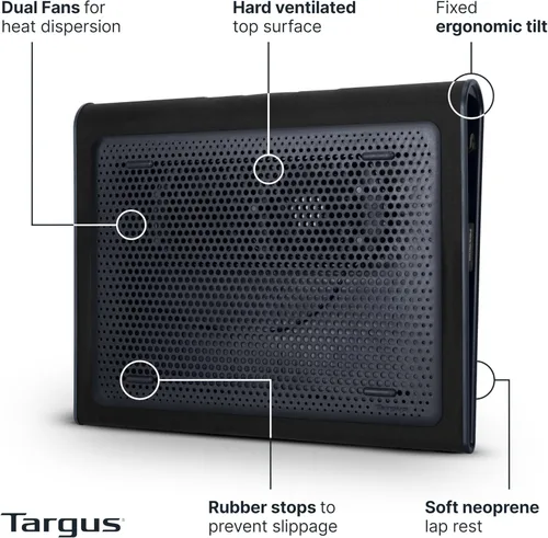 Miniatura 2 de Targus Alfombrilla de Enfriamiento para Regazo con Doble Ventilador de 17 Pulgadas - Almohadilla de Enfriamiento de Neopreno Suave para Laptop