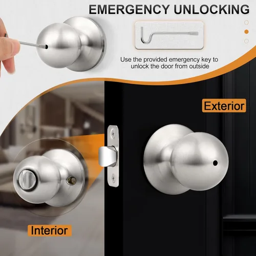 Miniatura 3 de Probrico Paquete de 3 cerraduras redondas de privacidad para puertas interiores sin llave, cerraduras de puerta en forma de bola para cepillado