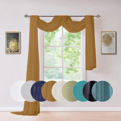 Miniatura 9 de ASATEX Cortina Transparente para Ventana de Longitud Larga de 56" (An) x 216" (L) Color Beige Claro. Los Tratamientos de Voile para Ventana son