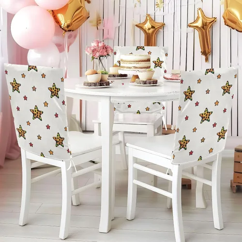 Miniatura 5 de Cartoon Leopard Print Stars White Decorative Chairs Covers for Dining Room Anti-Dust Dorm Chair Cover protectores para sillas de comedor 6 Set of 6