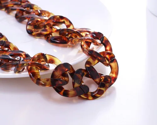 Miniatura 3 de Collar de cadena con estampado de leopardo acrílico, tablero de ácido acético, estampado de leopardo, collar de cadena de eslabones de clip