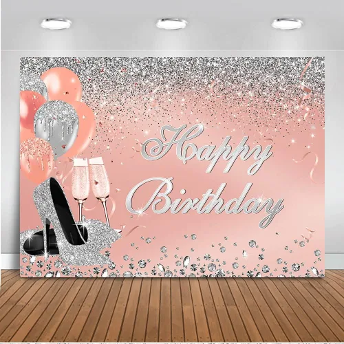 Mocsicka Telón de fondo de cumpleaños de color oro rosa y plateado, decoraciones de fiesta de cumpleaños para mujer, decoración de fiesta de