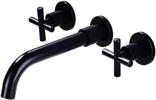 Grifo de ducha negro de 2 manijas montado en la pared, alcance de 8.189 in, sistema de cartucho de disco de cerámica sin goteo
