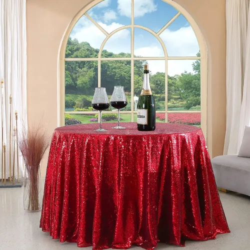 Miniatura 46 de Manteles redondos de lentejuelas negros para fiestas, de 121,9 cm, mantel redondo de purpurina ajustado, pequeño, lindo y dulce, para boda