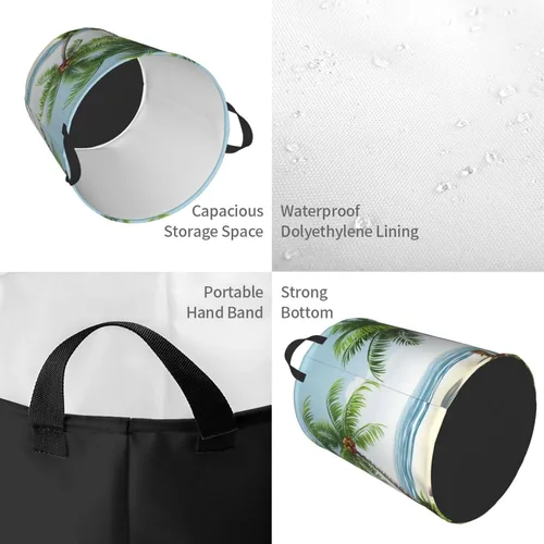 Miniatura 4 de Tropical Palm Tree print Circular Hamper Waterproof Storage Bin Organizer Basket Laundry Hamper With Handles For Clothes Toys Small