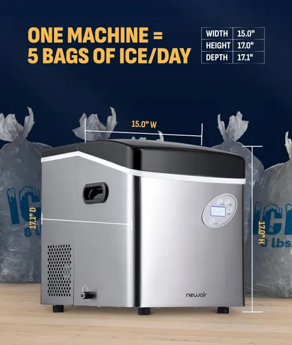 Miniatura 4 de NewAir Máquina de hielo de encimera de 50 lb. Máquina de hielo portátil tipo bala 12 cubos en 7 minutos, 3 tamaños de hielo Acero inoxidable