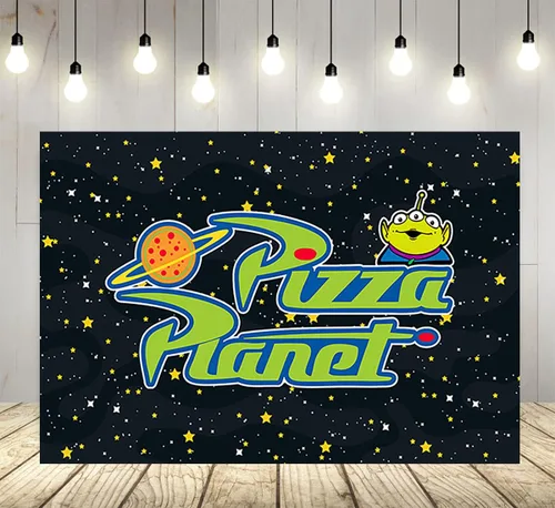 Telón de fondo de planeta de pizza para fiesta de cumpleaños, fondos de fotos, tema de cumpleaños, cartel de baby shower, 59 x 38 pulgadas, amarillo