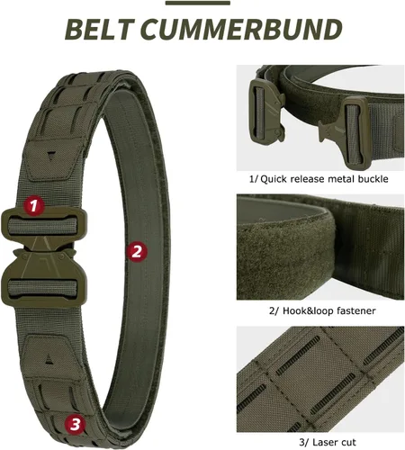 Miniatura 4 de YAKEDA Tactical Airsoft Battle Belt for Men, 1.75" & 1.5" Rigger Heavy Duty Belt 3pcs,ideal for hunting, hiking