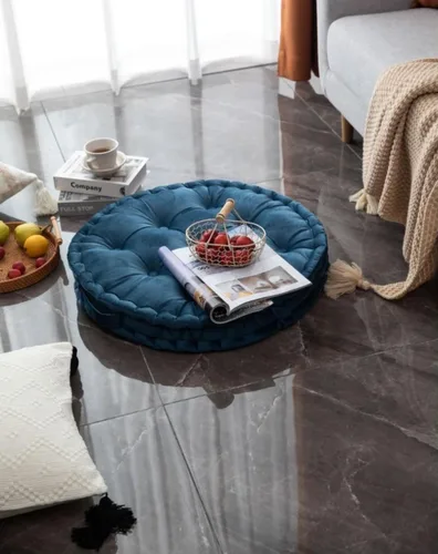 Miniatura 6 de MOJUN Almohada redonda de meditación, almohadas grandes para adultos, almohada redonda gruesa de terciopelo holandés con asa para yoga, sala de Azul