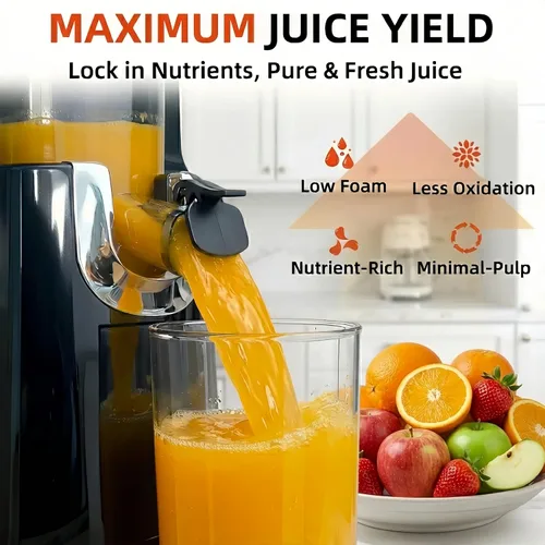 Miniatura 4 de Exprimidores de jugo de prensado en frío, exprimidor de masticación lenta con tolva de alimentación grande de 5.3” para frutas y verduras enteras