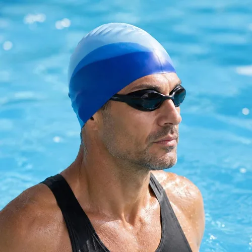 Miniatura 7 de Gorros de natación de silicona, paquete de 2 gorros de natación duraderos y cómodos para adultos, elastoméricos para mujeres y hombres, pelo corto