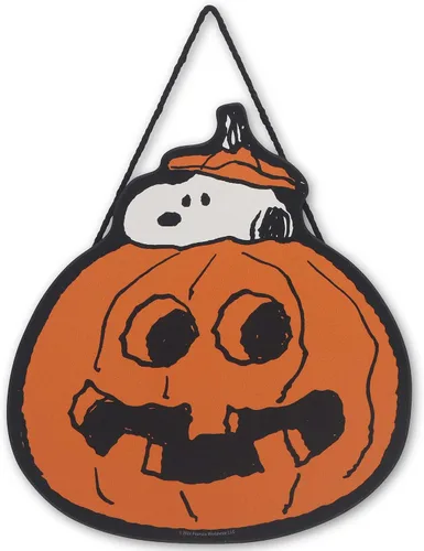 Miniatura 6 de Peanuts Snoopy Jack-O-Lantern - Guirnalda de Halloween colgante de madera para decoración de pared, divertido letrero de Snoopy para el hogar Naranja