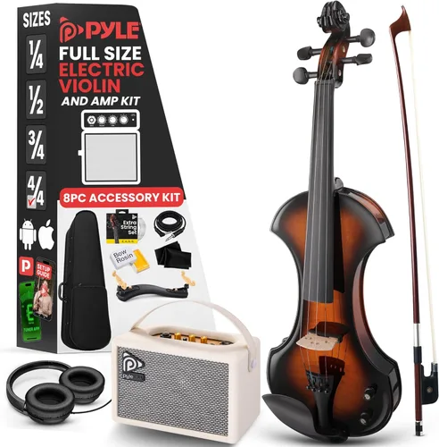 Miniatura 8 de Pyle Kit de violín eléctrico de tamaño completo, violín silencioso de madera maciza 4/4 con estuche rígido, arco, accesorios de ébano y sintonizador