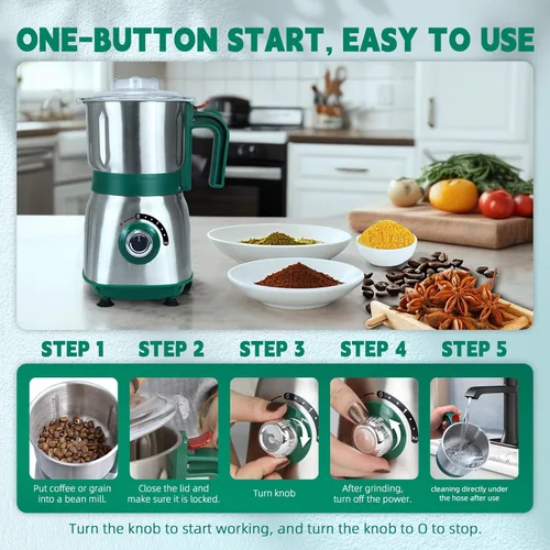 Miniatura 7 de Molinillo de Especias Eléctrico, Molinillo de Hierbas y Nueces para Cocina, Molinillos de Espresso Desmontables con Cuchillas de Acero Inoxidable