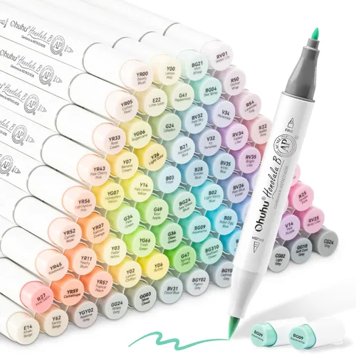 Ohuhu Rotuladores Pastel a Base de Alcohol - 96 Colores Pastel de Dulzura y Florecimiento - Rotuladores de Alcohol Artístico de Doble Punta para