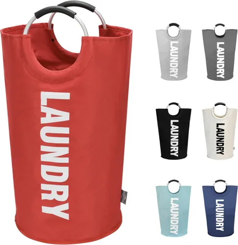DOKEHOM Cesta de lavandería grande de 90 L, bolsa de lavandería plegable, cesta de ropa alta independiente, contenedor de lavado plegable (rojo)