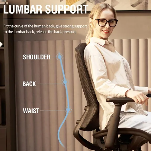Miniatura 4 de ELABEST Silla de oficina de malla, silla de escritorio ergonómica para computadora, silla de tarea resistente - Soporte lumbar y reposabrazos Negro